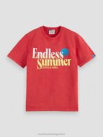 άνδρες T-shirt με κανονική εφαρμογή, βαμμένα με έργα τέχνης κόκκινο τουλίπα 0J8D357 είδη ένδυσης Scotch & Soda - Image 5