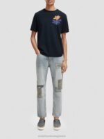 άνδρες T-shirt με λαιμόκοψη με έργα τέχνης μαύρος 0J8D380 είδη ένδυσης Scotch & Soda - Image 2