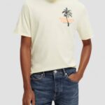 άνδρες T-shirt με λαιμόκοψη με έργα τέχνης μπανάνα 0J8D382 είδη ένδυσης Scotch & Soda