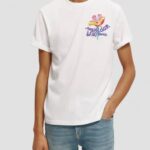 άνδρες T-shirt με λαιμόκοψη με έργα τέχνης άσπρο 0J8D379 είδη ένδυσης Scotch & Soda