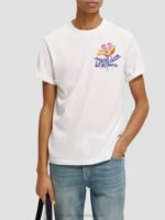 άνδρες T-shirt με λαιμόκοψη με έργα τέχνης άσπρο 0J8D379 είδη ένδυσης Scotch & Soda