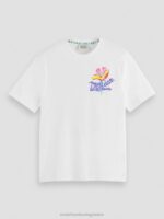 άνδρες T-shirt με λαιμόκοψη με έργα τέχνης άσπρο 0J8D379 είδη ένδυσης Scotch & Soda - Image 5