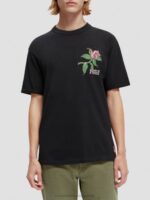 άνδρες T-shirt με οργανικά έργα τέχνης με χαλαρή εφαρμογή μαύρος 0J8D362 είδη ένδυσης Scotch & Soda