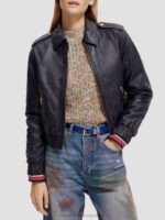 γυναίκες δερμάτινο bomber jacket ΠΟΛΕΜΙΚΟ ΝΑΥΤΙΚΟ 0J8D142 είδη ένδυσης Scotch & Soda