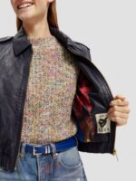 γυναίκες δερμάτινο bomber jacket ΠΟΛΕΜΙΚΟ ΝΑΥΤΙΚΟ 0J8D142 είδη ένδυσης Scotch & Soda - Image 9