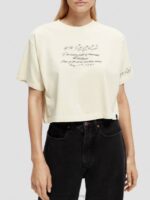 γυναίκες κεντημένο crop top t-shirt λευκή βανίλια 0J8D72 είδη ένδυσης Scotch & Soda