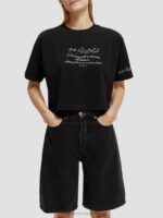 γυναίκες κεντημένο crop top t-shirt μαύρος 0J8D73 είδη ένδυσης Scotch & Soda