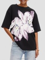 γυναίκες οργανικό μπλουζάκι με μεγάλο floral έργο τέχνης τουλίπα δίδυμος μαύρος όνυχας 0J8D66 είδη ένδυσης Scotch & Soda