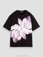 γυναίκες οργανικό μπλουζάκι με μεγάλο floral έργο τέχνης τουλίπα δίδυμος μαύρος όνυχας 0J8D66 είδη ένδυσης Scotch & Soda - Image 5