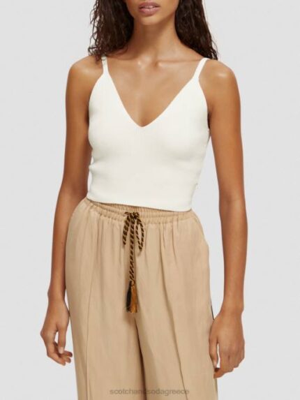 γυναίκες πλεκτό crop top με λαιμόκοψη λευκή βανίλια 0J8D118 είδη ένδυσης Scotch & Soda