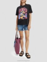 γυναίκες T-shirt από οργανικό βαμβάκι με χαλαρή εφαρμογή μαύρος 0J8D97 είδη ένδυσης Scotch & Soda - Image 2