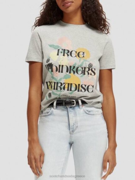 γυναίκες T-shirt από οργανικό βαμβάκι με χαλαρή εφαρμογή γκρι μελανζέ 0J8D82 είδη ένδυσης Scotch & Soda