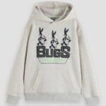 παιδιά Looney tunes κεντημένο hoodie από οργανικό βαμβάκι υπόλευκο μελανζέ 0J8D754 είδη ένδυσης Scotch & Soda