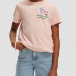 παιδιά T-shirt από οργανικό βαμβάκι με έργα τέχνης & ποδόγυρο με κόμπους κοκκινίζω 0J8D737 είδη ένδυσης Scotch & Soda