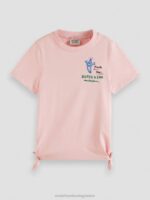 παιδιά T-shirt από οργανικό βαμβάκι με έργα τέχνης & ποδόγυρο με κόμπους κοκκινίζω 0J8D737 είδη ένδυσης Scotch & Soda - Image 5