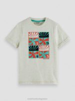παιδιά T-shirt με λαιμόκοψη με έργα τέχνης υπόλευκο 0J8D781 είδη ένδυσης Scotch & Soda